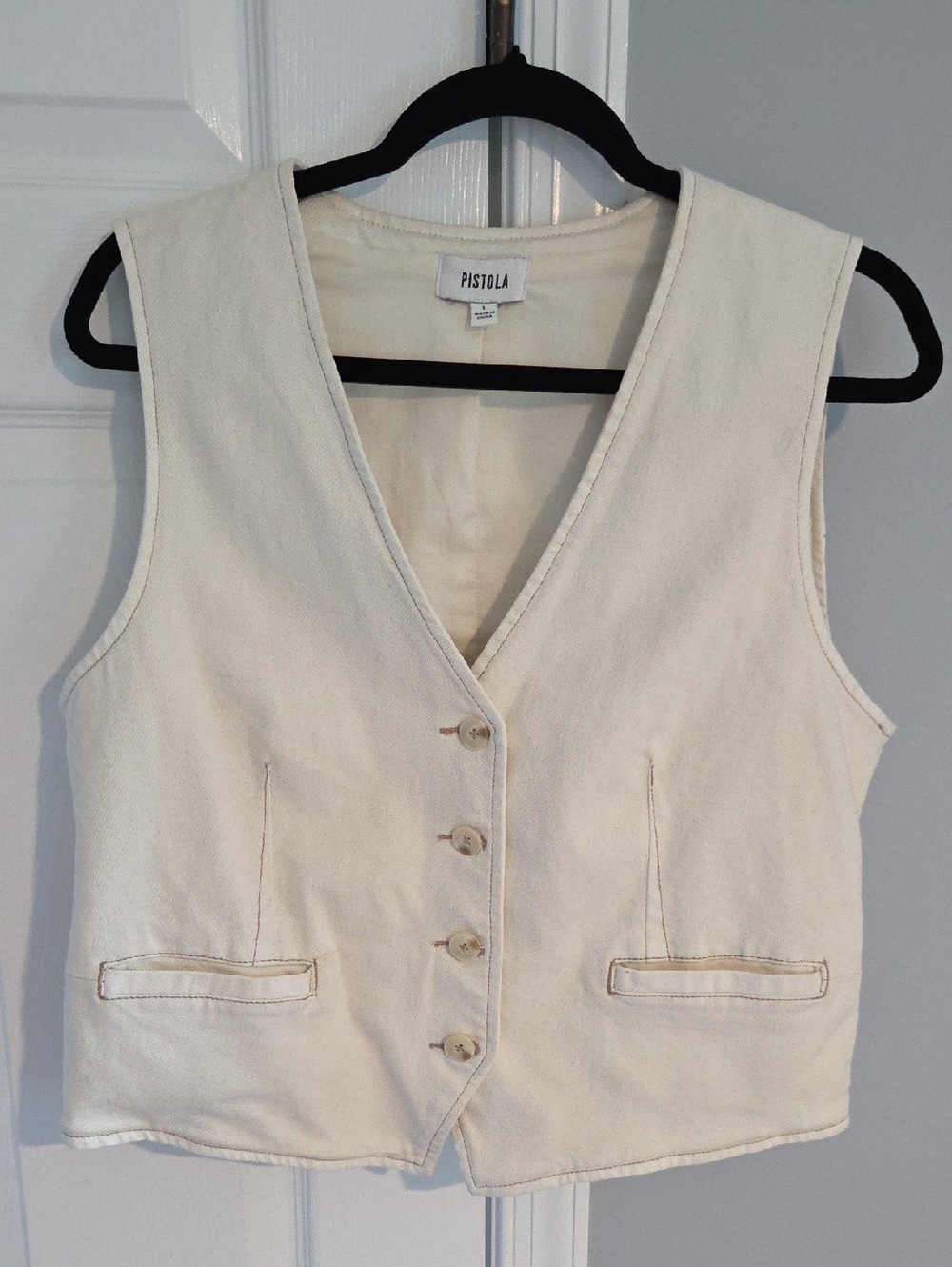 Pistola Off White Structured Denim Vest Minimalist Western
